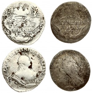 Russia 1 Grivennik 1748 & 1787 Elizabeth (1741-1762) & Catherine II (1762-1796). Averse: Crowned bust right. Reverse...