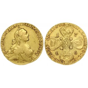 Russia 10 Roubles 1766 СПБ St. Petersburg. Catherine II (1762-1796). Averse: Crowned bust right. Reverse...