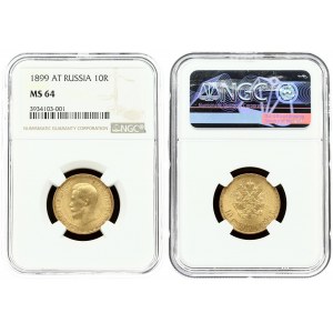 Russia 10 Roubles 1899 AГ NGC MS 65. St. Petersburg. Nicholas II (1894-1917). Averse: Head right. Reverse...