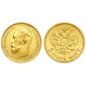 Russia 5 Roubles 1904 AP  St. Petersburg. Nicholas II (1894-1917). Averse: Head right. Reverse...