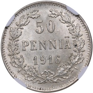 Russia - Grand Duchy of Finland 50 penniä 1916 S NGC MS 64