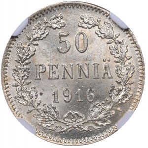 Russia - Grand Duchy of Finland 50 penniä 1916 S NGC MS 66