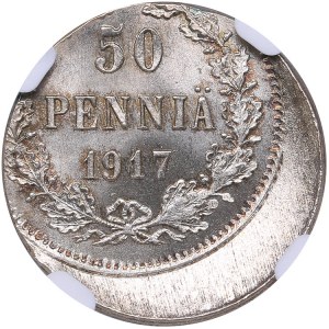 Russia - Grand Duchy of Finland 50 penniä 1917 S NGC MINT ERROR MS 65