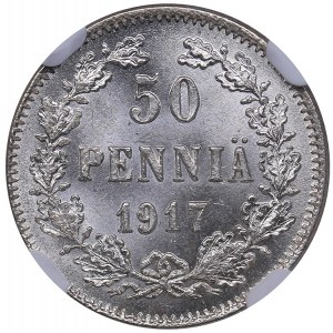 Russia - Grand Duchy of Finland 50 penniä 1917 S NGC MS 66