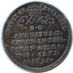 August II Mocny. Dwudukat koronacyjny 1697 w srebrze - RRRR