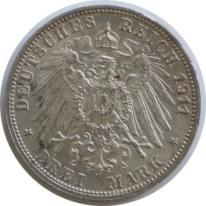 Niemcy, Wirtembergia,Wilhelm II, 3 Marki 1911F