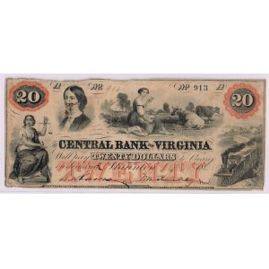 20 dolarów - 1860, The Central Bank - Staunton, VIRGINIA