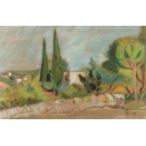 Nathan GRUNSWEIGH (1880-1956) - przypisywany, Pejzaż z cyprysami, 1949