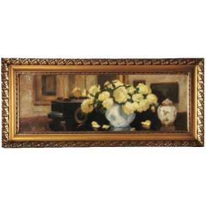 Alfons KARPIŃSKI (1875-1961), Żółte róże z porcelanową wazą