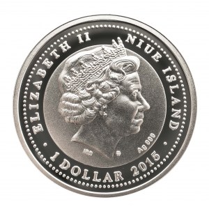 Wyspy Niue, Elżbieta II, 1 dolar 2015, Ag 999, Jan Paweł II. Warszawa.