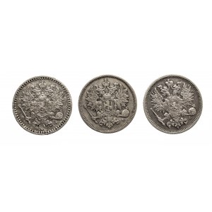 Finlandia, zestaw: 50 pennia 1865, 1872, 1890, srebro