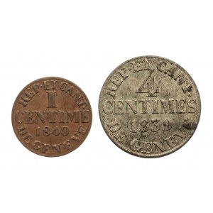Szwajcaria, Kanton Genewa, zestaw: 1 centime 1840, 4 centimes 1839