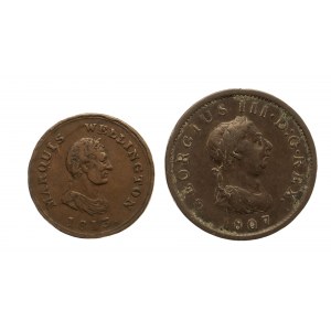 Wielka Brytanie, zestaw: 1 pens 1807, token 1/2 pensa dla Prowincji Kanadyjskich, 2 sztuki