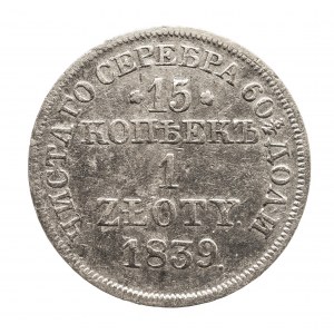 Polska, Zabór rosyjski, Mikołaj I 1825-1855, 1 złoty / 15 kopiejek 1839 MW, Warszawa.
