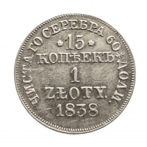 Zabór Rosyjski, Mikołaj I 1826-1855, 15 kopiejek / 1 złoty 1838 MW, Warszawa