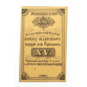 Polska, pieniądz prywatny - Hrubieszów - Apteka Hrubieszowska, 15 kopiejek srebrem 1861.