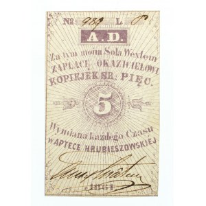 Polska, pieniądz prywatny - Hrubieszów - Apteka Hrubieszowska, 5 kopiejek 1861.