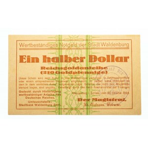 Śląsk, Wałbrzych, 1/2 dolara w złocie = 210 goldfenigów 30.10.1923