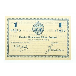 POLSKA - Bony z okresu II Wojny Światowej, Będzin; Komitet Obywatelski; 1 złoty 8.09.1939