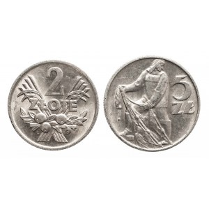 Polska, PRL 1944-1989, zestaw 2 monet 5 złotych 1960 oraz 2 złote 1974.