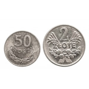 Polska, PRL 1944-1989, zestaw 2 monet 50 groszy 1957 oraz 2 złote 1958.