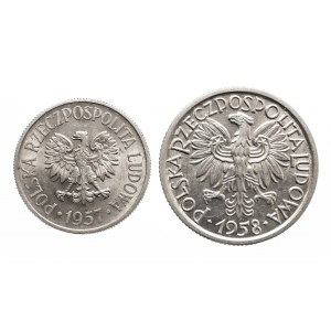 Polska, PRL 1944-1989, zestaw 2 monet 50 groszy 1957 oraz 2 złote 1958.