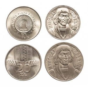 Polska, PRL 1944-1989, zestaw 4 monet 10 zł Kopernik z lat 1959, 1969, 10 zł 25 lat PRL oraz 20 zł 1974.