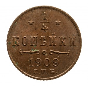 Rosja, Mikołaj II 1894-1917, 1/4 kopiejki 1909, Petersburg.