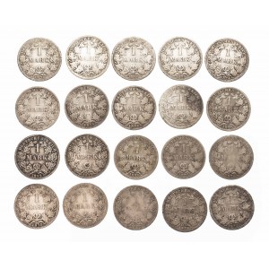 Niemcy, Cesarstwo Niemieckie 1871-1918, zestaw 20 monet 1 marka.