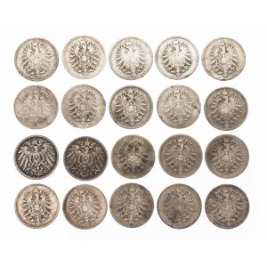 Niemcy, Cesarstwo Niemieckie 1871-1918, zestaw 20 monet 1 marka.