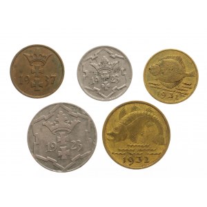 Wolne Miasto Gdańsk, zestaw drobnych monet - 5 sztuk