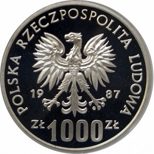 Polska, PRL 1944-1989, 1000 złotych 1987, XV Zimowe Igrzyska Olimpijskie 1988, próba