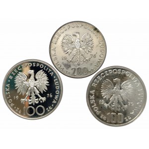 Polska, PRL 1944-1989, zestaw monet kolekcjonerskicj 1976, 1979 - 3 sztuki, srebro