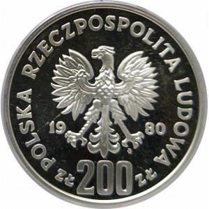 Polska, PRL 1944-1989, 200 złotych 1980, XIII Zimowe Igrzyska Olimpijskie Like Placid 1980 - ze zniczem