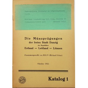 KATALOG MONET: GDAŃSK, LITWA, ŁOTWA, ESTONIA, 1955.