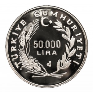 Turcja, 50000 LIRA, 200-rocznica śmierci Mozarta, 1991.