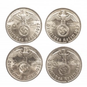 Niemcy, Trzecia Rzesza 1933 - 1945, zestaw cztery x 2 marki, Hindenburg.
