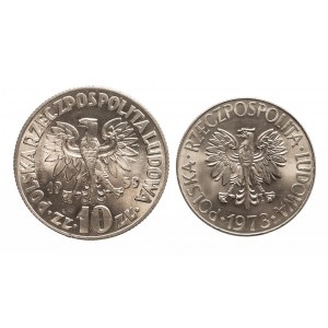 Polska, PRL 1944-1989, zestaw: 10 złotych 1959 Kopernik, 10 złotych 1973 Kościuszko