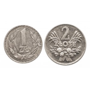 Polska, PRL 1944-1989, zestaw: 1 złoty 1970, 2 złote 1971