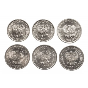 Polska, PRL 1944-1989, zestaw 5 i 10 groszy w stanie menniczym - 6 sztuk