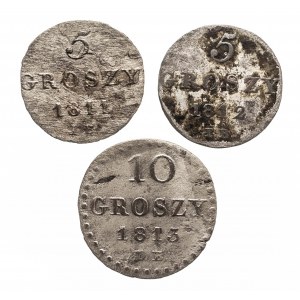 Polska, Księstwo Warszawskie 1807-1815, zestaw 3 monet, Warszawa.