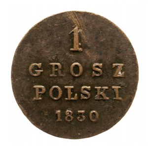 Królestwo Polskie, Mikołaj I 1825-1855, 1 grosz polski 1830 F.H. Warszawa, odmiana z cieńszymi literami (1)