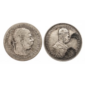 Węgry, Franciszek Józef I 1848 - 1916, zestaw 2 monet 1 korona.