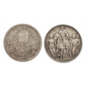 Węgry, Franciszek Józef I 1848 - 1916, zestaw 2 monet 1 korona.