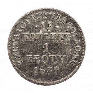 Zabór rosyjski, Mikołaj I 1825-1855, 1 złoty / 15 kopiejek 1839 MW, Warszawa.