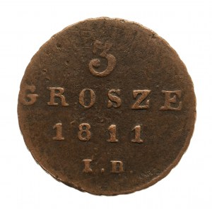 Polska, Księstwo Warszawskie 1807-1815, 3 grosze 1811 I.B. Warszawa.