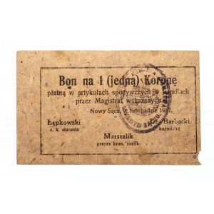 Galicja, Nowy Sącz - Magistrat, bon na 1 koronę 1917 (listopad)