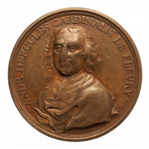 Francja, Ludwik XV Ukochany (1715-1774), medal na pamiątkę 81. urodzin pierwszego ministra królewskiego i kardynała André Hercule de Fleury 1736.