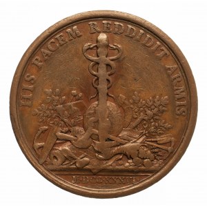 Francja, Ludwik XV Ukochany (1715-1774), medal na pamiątkę 81. urodzin pierwszego ministra królewskiego i kardynała André Hercule de Fleury 1736.