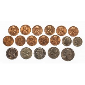 Stany Zjednoczone Ameryki (USA), zestaw 18 monet obiegowych z lat 60-tych.
